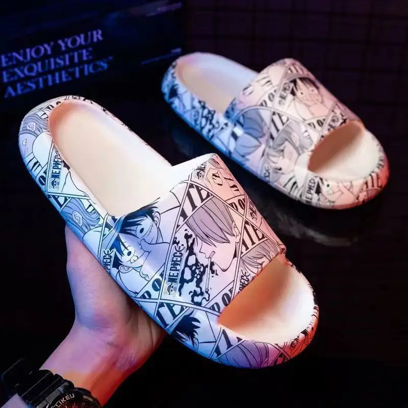 One Piece Luffy Anime Slippers – Unisex Summer Slides, Indoor/Outdoor Beach Sandals
